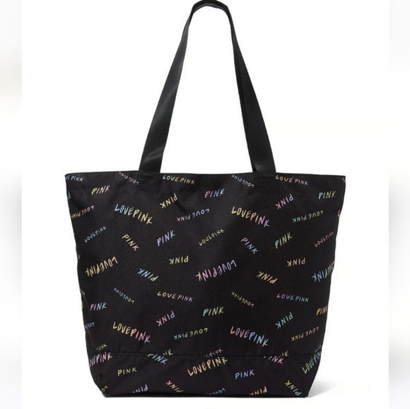 NWT! VICTORIA'S SECRET MULTI-COLORED BLACK LOGO TOTE - Picture 2 of 7